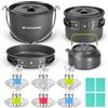 Odoland Pentole Set da Campeggio 39 pezzi per 6 Persone Incl. Pentole e Padella da Campeggio e Bollitore da Campeggio, Tazza Piatti Posate Kit da Campeggio per Trekking e Picnic