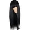 Agatige Parrucche Lisci Lunghi Neri con Frangetta, Parrucca Nera Tinta Per Capelli da Donna Parrucca Sintetica Per Capelli Lunghi Ad Alta Densità Per La Festa Cosplay Quotidiana