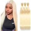 Tuheerst #613 Light Blonde Bundles Human Hair Double Weft Straight Capelli Umani Extensions Unprocessed Tissage Brazilian Virgin Human Hair 18 20 22 Inch Total 3 Bundles Total 150g