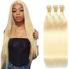 Tuheerst #613 Light Blonde Bundles Human Hair Double Weft Straight Capelli Umani Extensions Unprocessed Tissage Brazilian Virgin Human Hair 12 14 16 Inch Total 3 Bundles Total 150g