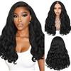 WIGNEE Yaki - Parrucca sintetica con scollo a V, per donne nere, 55,9 cm, colore: Nero