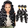 Tuheerst 24 26 28 Inch 1B Natural Black Bundles Human Hair Double Weft Loose Wave Capelli Umani Extensions Unprocessed Tissage Brazilian Virgin Human Hair Total 3 Bundles Total 150g