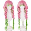 Eligeecos Parrucca lunga riccia rosa verde con tre trecce spesse, perfetta per feste in costume di Halloween