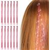 Bighan 12 Pezzi Hair Extensions, Fili Glitter Capelli Scintillio Resistente, Colorate Estensioni dei Arcobaleno per Capelli Colorati Festa Ragazze, Donne, Rosa