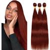 Tuheerst #33 Reddish Brown Bundles Human Hair Double Weft Straight Capelli Umani Extensions Unprocessed Tissage Brazilian Virgin Human Hair 14 16 18 Inch Total 3 Bundles Total 150g
