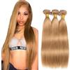 Tuheerst 28 30 32 Inch #27 Honey Blonde Bundles Human Hair Double Weft Straight Capelli Umani Extensions Unprocessed Tissage Brazilian Virgin Human Hair Total 3 Bundles Total 150g