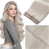 LaaVoo Extension Tessitura Capelli Veri Butterfly PU OVO Weft Biondo Platino 50cm 60g, Capelli Remy Morbidi, Volume Istantaneo, Feste e Cerimonie #60