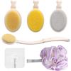 VOSSOT 3-in-1 Spazzola per Lavare la Schiena con Manico Lungo, con Spugna Doccia e Gancio da Parete, Spazzola Schiena Pieghevole Applicatore Crema Schiena e Piedi, Spugna Schiena Set Cura Corpo