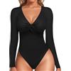 Gkaopi Body Donna Manica Lunga Scollo a V Bodysuit Sexy Aderente Leotard Jumpsuits Tops Casuale Elasticizzato Basic Body Tuta Top Elegante Tinta Unita Abiti Corpo per Uscire