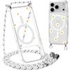 Yoedge Magnetica Cover con Cordino per iPhone 17 Pro 6,3 Compatibile con MagSafe, Trasparente Custodia Sottile TPU Silicone Antiurto Collana Tracolla Laccio Case con Aesthetic Disegni Margherite