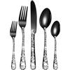 XIAOYU Set di posate con teschio gotico da 5 pezzi, set di posate bizzarre di Halloween, design unico con motivo floreale scheletro, set di posate per Halloween Pasqua Natale, nero
