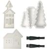 YYMT Set di 5 stampi in silicone per decorazioni natalizie, 3 x alberi e 2 x stampi per gesso, candele, resina e decorazioni fai da te. Include 2 spazzole per la pulizia, albero di Natale e casa per