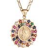 HZMAN Catenina placcata in oro 14K con taglio ovale a forma di cuore, collana amuleto della Vergine Maria, Nostra Signora di Guadalupe, ciondolo multicolore in zirconia cubica, regalo per donna e