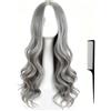 FIUTEKO Parrucca Grigia Donna 70cm Lunga Riccia Resistente al Calore Stile Cosplay parrucca grigia con Riga Centrale e Onda Naturale Con Pettine a Coda Nero 701 per Feste Quotidiane