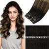 LaaVoo Butterfly Weft Extension Capelli Veri Tessitura Farfalla PU Balayage Castano e Biondo 45cm 50g, Capelli Remy Lisci, Morbidi e Setosi, Sposa e Matrimonio #2-8-2