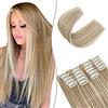 SEGO Extension Capelli a Clip 12 PCS Lunga Hair Extension Capelli Estensioni Lisci Sintetici Posticci Donna 55 cm Biondo sabbia & sbiancamento biondo