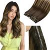 LaaVoo Extension Tessitura Capelli Veri Butterfly PU OVO Weft Balayage Marrone Cioccolato e Biondo 50cm 60g, Capelli Remy Morbidi, Volume Istantaneo, Feste e Cerimonie #4-27-4