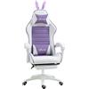 Vinsetto Sedia Gaming con Orecchie da Coniglio, Poggiapiedi, Cuscini, Reclinabile e Altezza Regolabile, Viola | Aosom Italy