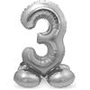 Folat 64713 Palloncino di alluminio con Base Numero Figura 3 Argento 86 cm - decorazione palloncino di elio per compleanno, anniversario