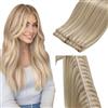 LaaVoo Extension Tessitura Capelli Veri Butterfly PU OVO Weft Biondo Sporco Highlight Biondo Candido 50cm 60g, Capelli Remy Morbidi, Volume Istantaneo, Feste e Cerimonie #18-613