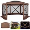 VEVOR Tendone Pieghevole Gazebo da Giardino a 6 Lati 3,6 x 3,6 m con Parte Superiore Rimovibile e Borsa per il Trasporto, Montaggio Rapido e Anti-Morsi, Riparo Solare per 8-10 Persone, Marrone
