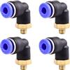 ANGEEK Set da 4 raccordi pneumatici filettati maschi M5 da 4 mm a 90°, adatti per raccordi rapidi per tubi flessibili a innesto, accessori compressori d'aria
