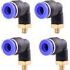 ANGEEK Set da 4 raccordi pneumatici filettati maschi M5 da 6 mm a 90°, adatti per raccordi rapidi per tubi flessibili a innesto, accessori compressori d'aria