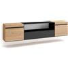 Skraut Home | Mobile TV Soggiorno | Ampio spazio a disposizione | 200x45x35cm | Per TV fino a 80 | Sospeso, da appendere | Stile moderno | Rovere e nero