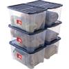 SUNDIS Wave Box, set di 6 scatole portaoggetti 45l, con coperchio a clip, plastica trasparente, impilabile, ideale per riporre la camera da letto, i giocattoli, l'ufficio, la soffitta o il garage