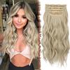 FESHFEN Extension Capelli a Clip - 4PCS Lunga Ondulati Capelli Estensioni Clips Ricci Sintetici Posticci Capelli Extensions con Clip per Donna 50 cm Biondo Beige Chiaro misto Biondo crema