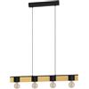 Eglo Bailrigg FSC100HB - lampada a sospensione a 4 luci, da appendere sopra | il tavolo da pranzo, con attacco E27, L 90 cm, in metallo nero e legno naturale
