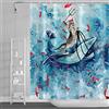 SDOTPMT 180x180cm Divertente Gatto Tenda da Doccia - Carina Gatto Cavalcare Balena Oceano Onda - Cartone Animato Rosso Pesce Blu - Tessuto Impermeabile per Bagno Con Ganci