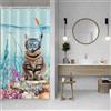 SDOTPMT 90x183cm Divertente Gatto Doccia Gatto Carino Immersione in Teal Blu Oceano Mare Corallo Marino Alga Bagno Impermeabile Tessuto Poliestere Bagno Decorazione Casa con Ganci