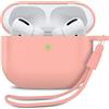 MyGadget Custodia in Silicone per AirPods Pro 1a Generazione - [ Compatibile con Qi ] con Braccialetto in Silicone - Custodia Protettiva Morbida - Rosa