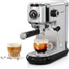 CAFELFFE Macchina per caffè espresso da 20 bar, in acciaio inox, con montalatte e manometro, per caffè macinato o cialde ESE, serbatoio acqua da 1,1 l, colore argento