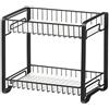 SONGMICS Portaspezie, Scaffale da Cucina in Metallo a 2 Ripiani, con Tappeto per Ripiano in Plastica, Piedini Antiscivolo, Assemblaggio Facile, per Banco da Lavoro, Dispensa, Bagno, Nero KCS013B01
