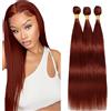 Tuheerst #33 Reddish Brown Bundles Human Hair Double Weft Straight Capelli Umani Extensions Unprocessed Tissage Brazilian Virgin Human Hair 18 20 22 Inch Total 3 Bundles Total 150g