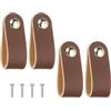 PATIKIL Maniglie per cassetti in pelle, confezione da 4 maniglie in pelle per cassetti con foro singolo con viti per bagno cucina comò armadio porta, colore marrone caffè