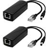Ksywydu 2 Pezzi Active PoE Splitter Adattatore 48V a 12V 2A,Splitter Gigabit PoE IEEE 802.3af,Connettore DC 5.5x2.1mm,Velocità 10/100Mbps,Plug and Play per Telecamere IP Access Point Telefoni VoIP Dispositivi