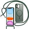 Doxxvai Cover con Cordino per iPhone 12/12 Pro, Custodia Magnetica per MagSafe, Antiurto & Protezione Fotocamera, Retro Opaco Semi-Trasparente, Tracolla Regolabile e Rimovibile, Verde Scuro
