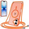 Coalbooliy Cover Magnetica per iPhone 17 con Cordino,Compatibile con Mag-Safe, Custodia Traslucida Opaca Posteriore Sottile Antiurto con Laccio Collo Tracolla Corda Cinghia Case,Arancione