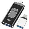 LIDOUYA 64GB Chiavetta USB per iphone, [MFi Certificata] Unità Flash USB 4 in 1 per iphone/Android/PC, USB 3.0, Trasferimento Ultra Veloce, Espandi Memoria, Nero