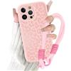 Coalbooliy Cover con Cordino per iPhone 15 Pro Max 6,7'', Silicone Morbido Custodia Aesthetic Leopardo Rosa Summer Mädchen Modello Disegni Collana Universale Fotocamera Protettiva Case, 03