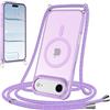 Coalbooliy Cover Magnetica per iPhone Air/iPhone 17 Air con Cordino,Compatibile con Mag-Safe, Custodia Traslucida Opaca Posteriore Sottile Antiurto con Laccio Tracolla Corda Cinghia Case,Viola