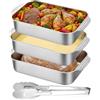 Daelesr Set di 3 Teglia da Forno in Acciaio Inox, Teglie Rettangolari con Clip, Teglie da Forno per Impanatura e Conservazione, per Pane, Biscotti, Pizza e Verdure, 32x19x5 cm