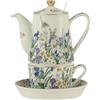 London Pottery Set da tè in porcellana con infusore rimovibile in acciaio inossidabile per tè pomeridiano, teiera britannica, tazze e piattini, teiera con finiture dorate per tè sfuso (lepri in fiore