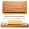 LiWiBet Burriera in vetro 22 x 11 cm, in legno di acacia con coperchio trasparente, per burro da 250 g di burro, in legno, per burro