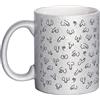 OM3 Tazza con glitter, con pene, tazza da caffè, motivo pene, con glitter, in ceramica, 11 oz 325 ml, stampa a tutto tondo, argento