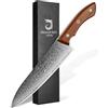 DRAGON RIOT Coltello da Cucina Professionale 20cm in Acciaio Damasco, Coltello Chef Giapponese con Scatola Regalo, Coltelli da Cucina Artigianali Realizzati a Mano, Coltelli per Carne Affilati