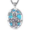 EUDORA Harmony Ball S925 Collana con Medaglia di San Giuda Tadeo in Argento Sterling con Opale Blu per Donna Uomo, Ciondolo Amuleto di San Giuda Taddeo Gioielli Cattolici Cristiani Regali, 24 + 20